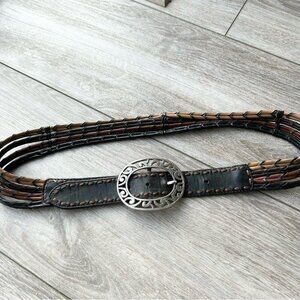 VINTAGE BRIGHTON BROWN BLACK TAN CAMEL BRAIDED LEATHER WESTERN BELT